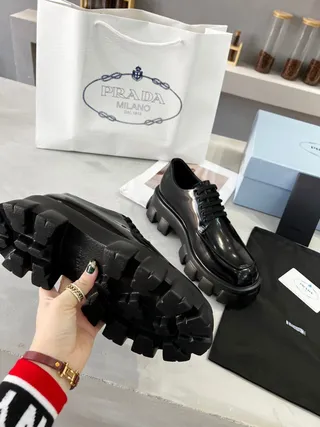 Prada Cloudbust Thunder Black Patent Leather Oxford Shoes 9