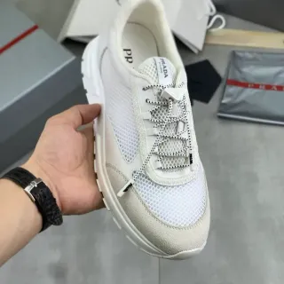 Prada Cloudbust White and Beige Mesh Suede Chunky Sneakers