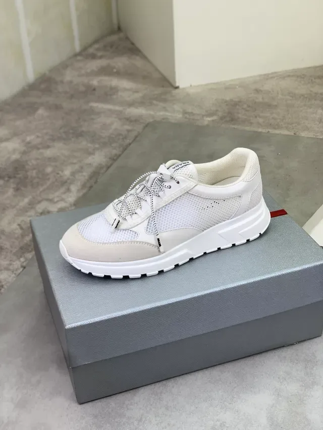 Prada Cloudbust White and Beige Mesh Suede Chunky Sneakers 4