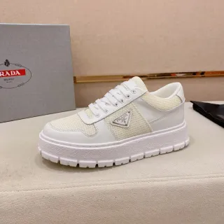 Prada Cloudbust White Beige Platform Sole Mesh-and-Leather Upper Chunky Sneakers