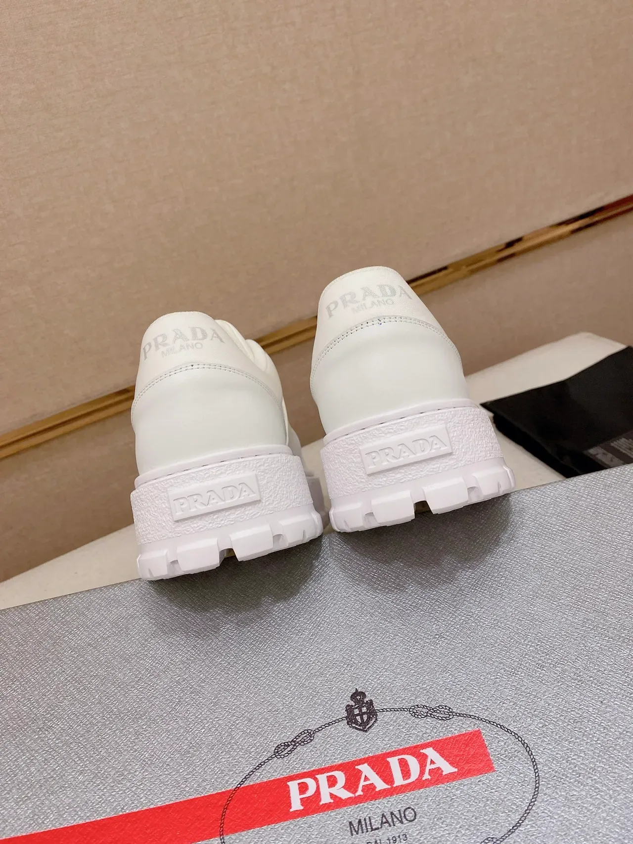 Prada Cloudbust White Beige Platform Sole Mesh-and-Leather Upper Chunky Sneakers 3