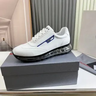 Prada Cloudbust White Blue Leather Upper Logo Stripe Lifestyle Sneakers