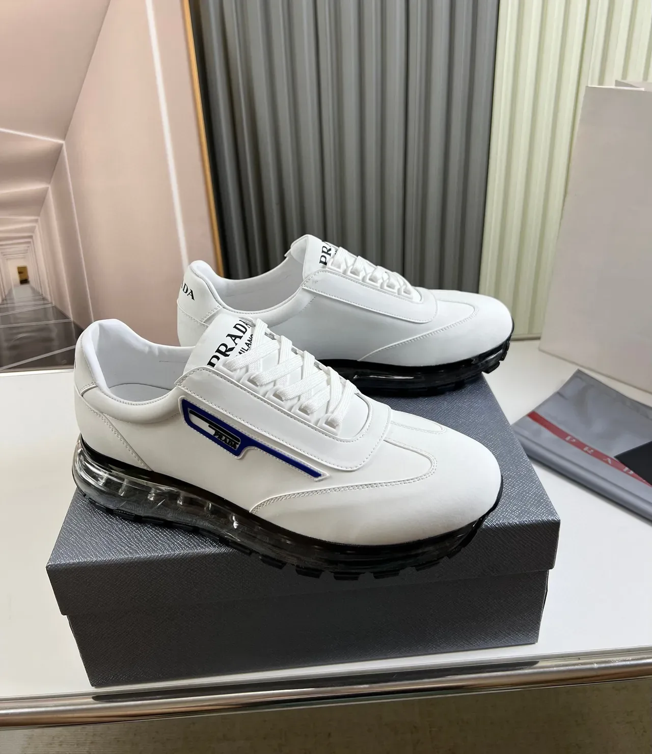 Prada Cloudbust White Blue Leather Upper Logo Stripe Lifestyle Sneakers 8