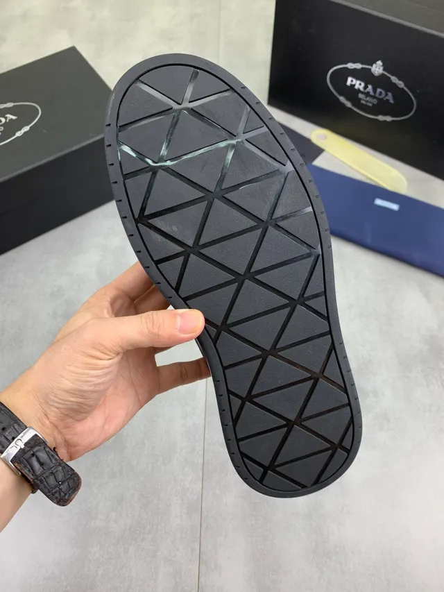 Prada Gray White Layered Leather And Mesh Upper Thick Platform Sole Lifestyle Sneakers 2