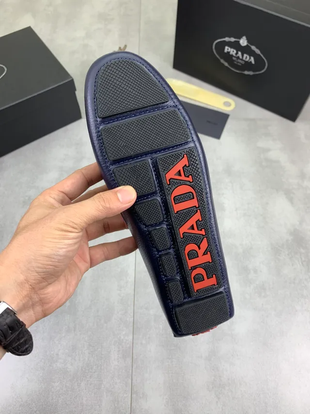 Prada Horsebit Loafer Cuir Navy Marron Pebbleado Boucle Loafer 3
