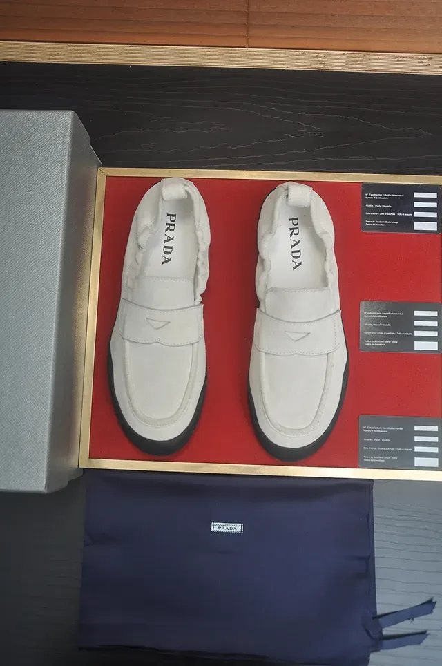 Prada Loafer Beige Black Suede-Like Upper Elasticated Collar Loafer 5