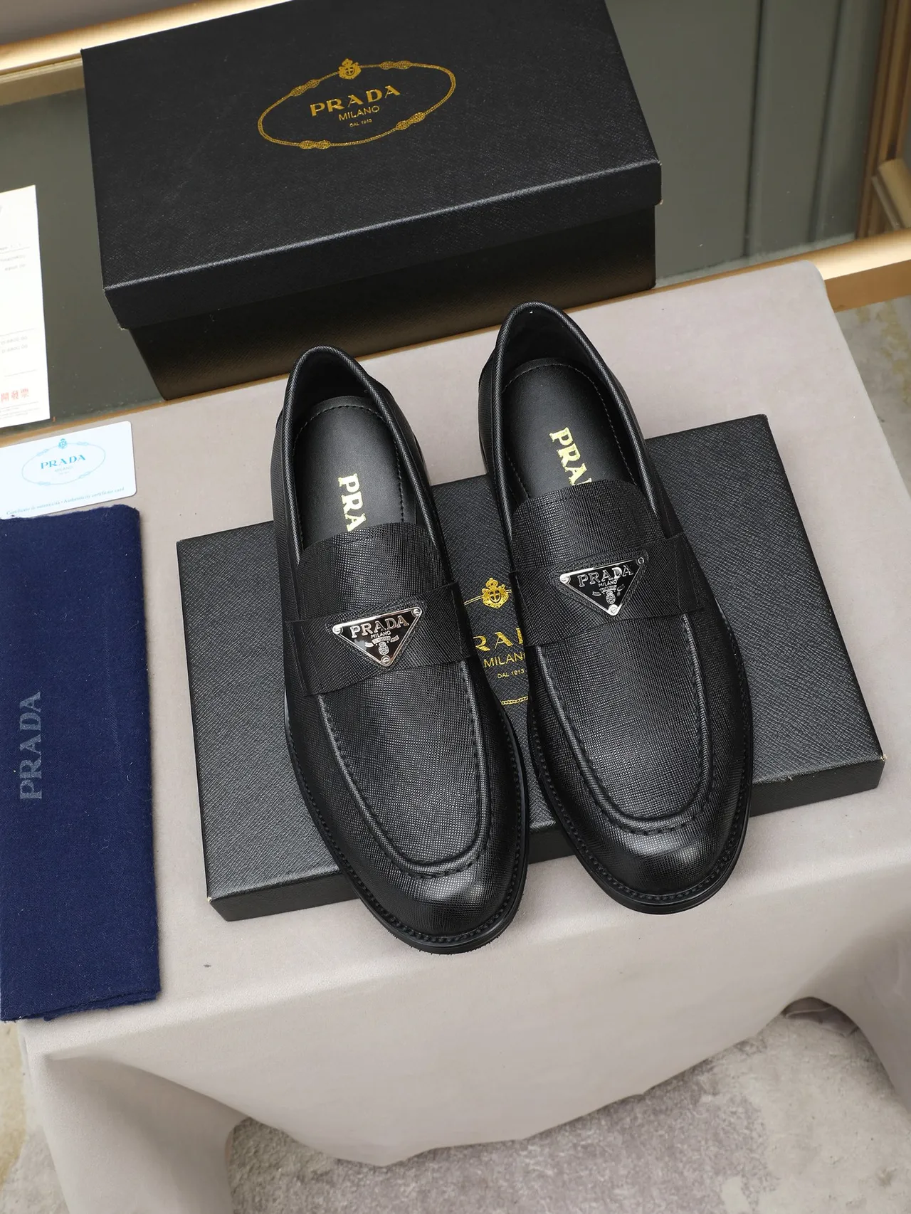 Prada Loafer Black Saffiano Leather Strap Loafer 2