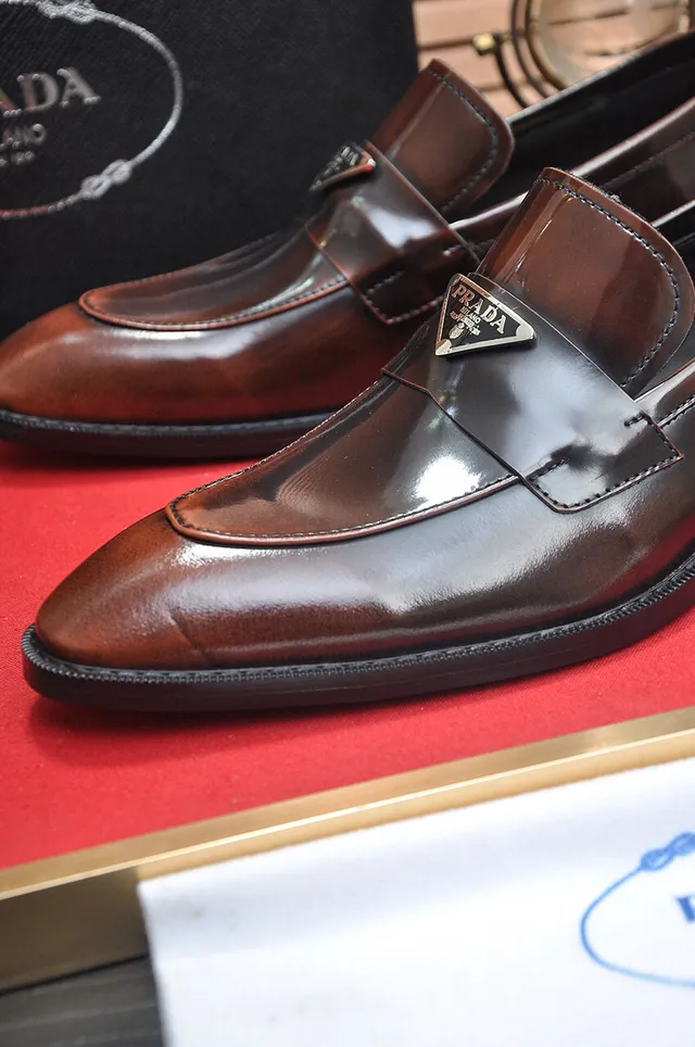 Prada Loafer Polished Brown Leather Slip-On Loafers 8
