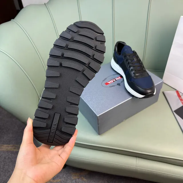 Prada Navy Black Mixed-Material Upper Contrasting Lifestyle Sneakers 3