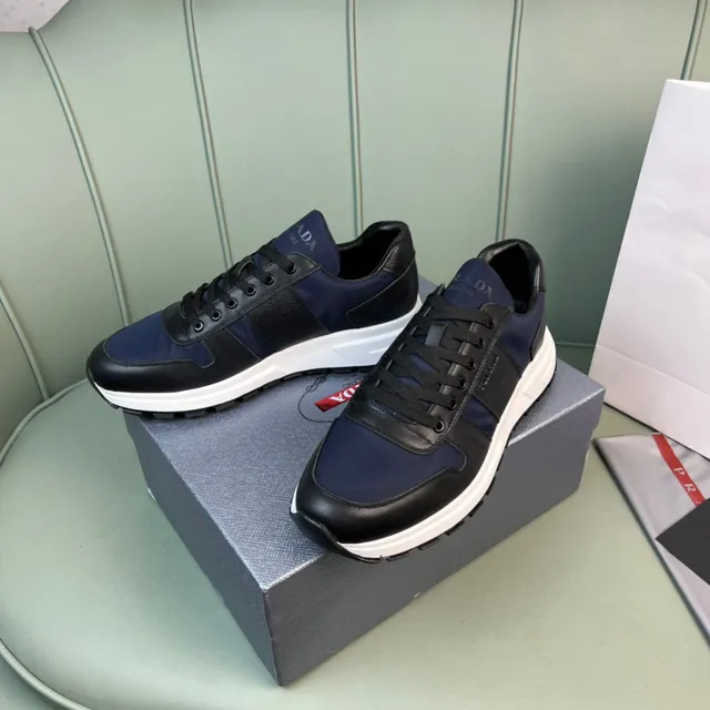 Prada Navy Black Mixed-Material Upper Contrasting Lifestyle Sneakers 8