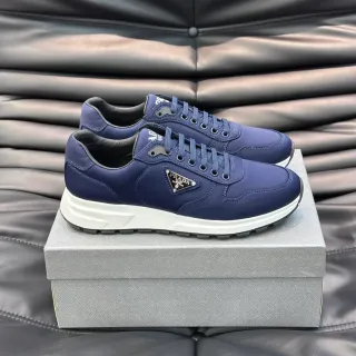 Prada Navy White Nylon Upper Sculpted Midsole Lifestyle Sneakers