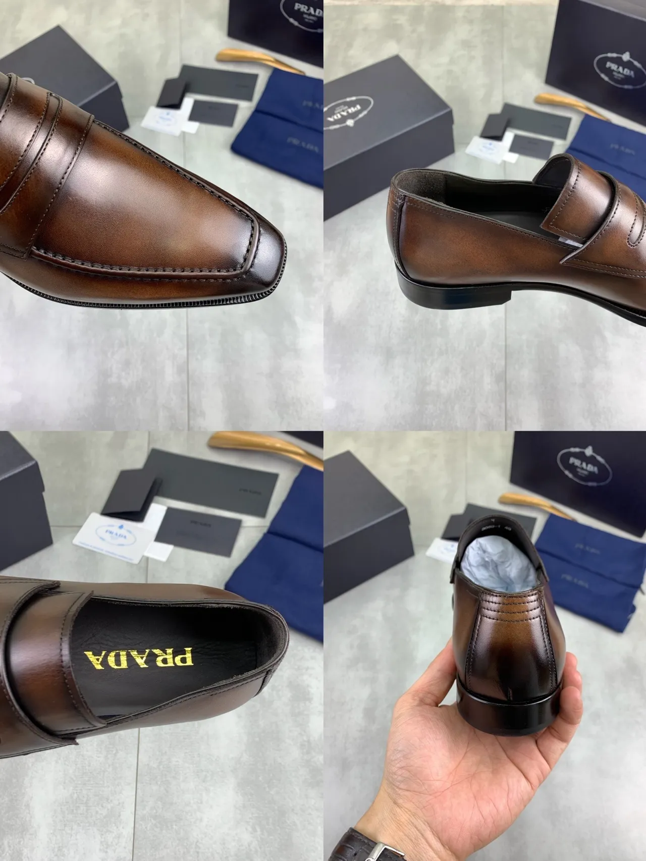 Prada Penny Loafer Couro Marrom Bico Quadrado Mocassins 2