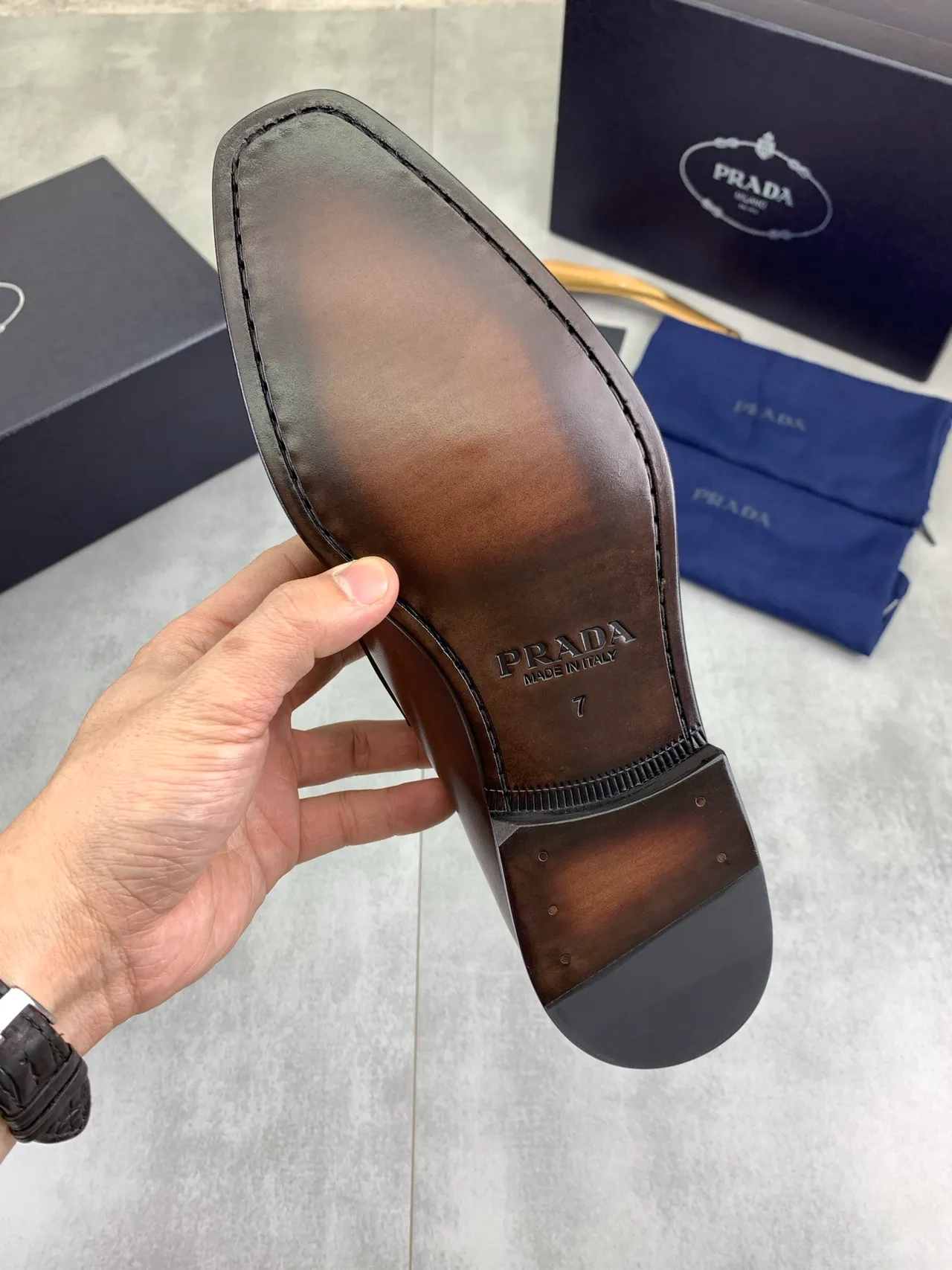 Prada Penny Loafer Couro Marrom Bico Quadrado Mocassins 3