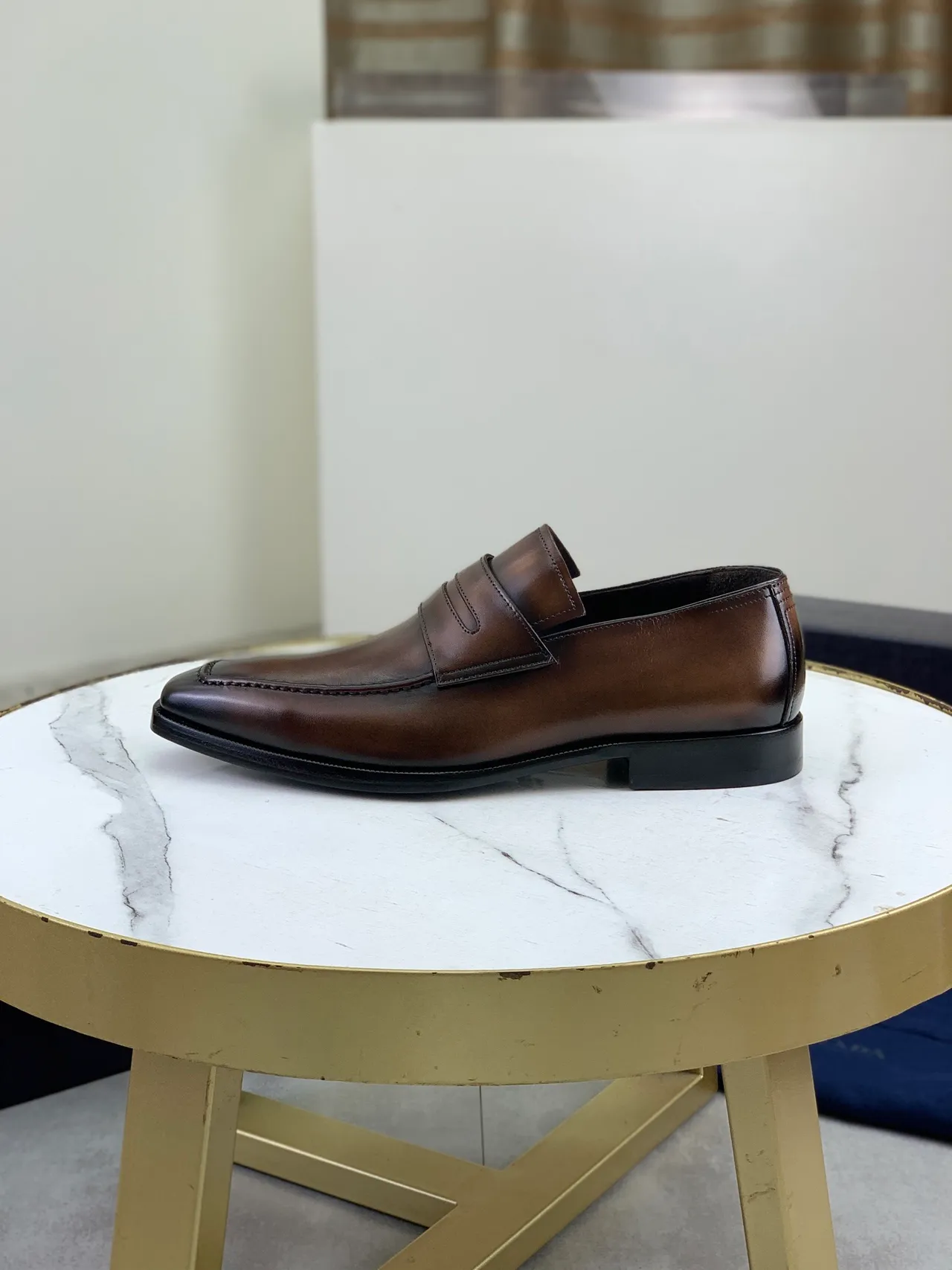 Prada Penny Loafer Couro Marrom Bico Quadrado Mocassins 6