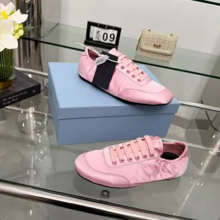 Prada Pink Black Satin Upper Elasticated Ankle Collar Lifestyle Sneakers