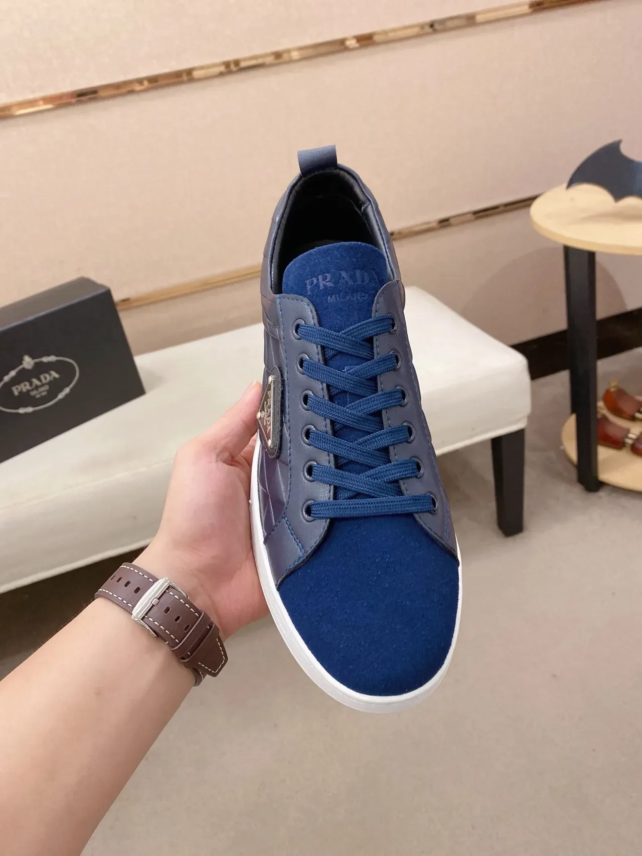Prada Quilted Leather and Suede Low-Top Lifestyle Sneakers 5