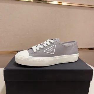 Prada Re-Edition Gray White Canvas Upper Rubber Toe Cap Lifestyle Sneakers