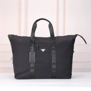 Prada Re-Nylon Black Construction Webbing Handles Boston Bag