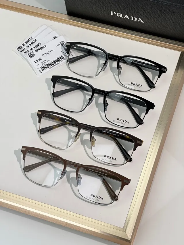 Prada সেমি-রিমলেস আয়তাকার অ্যাসিটেট এবং মেটাল অপটিক্যাল চশমা 4