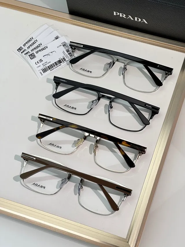 Prada সেমি-রিমলেস আয়তাকার অ্যাসিটেট এবং মেটাল অপটিক্যাল চশমা 5