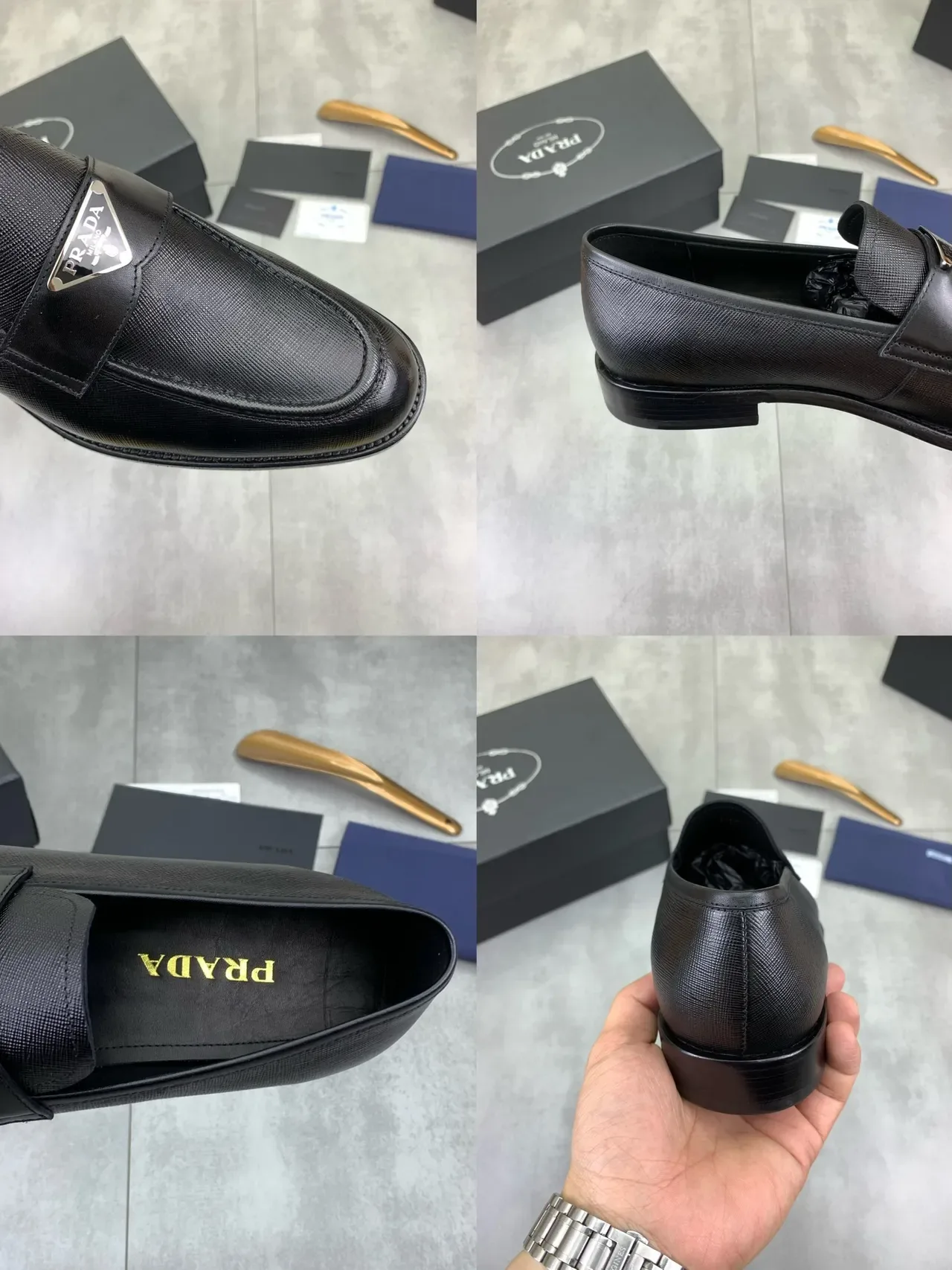 Prada Triangle Loafer Black Saffiano Leather Loafers 2