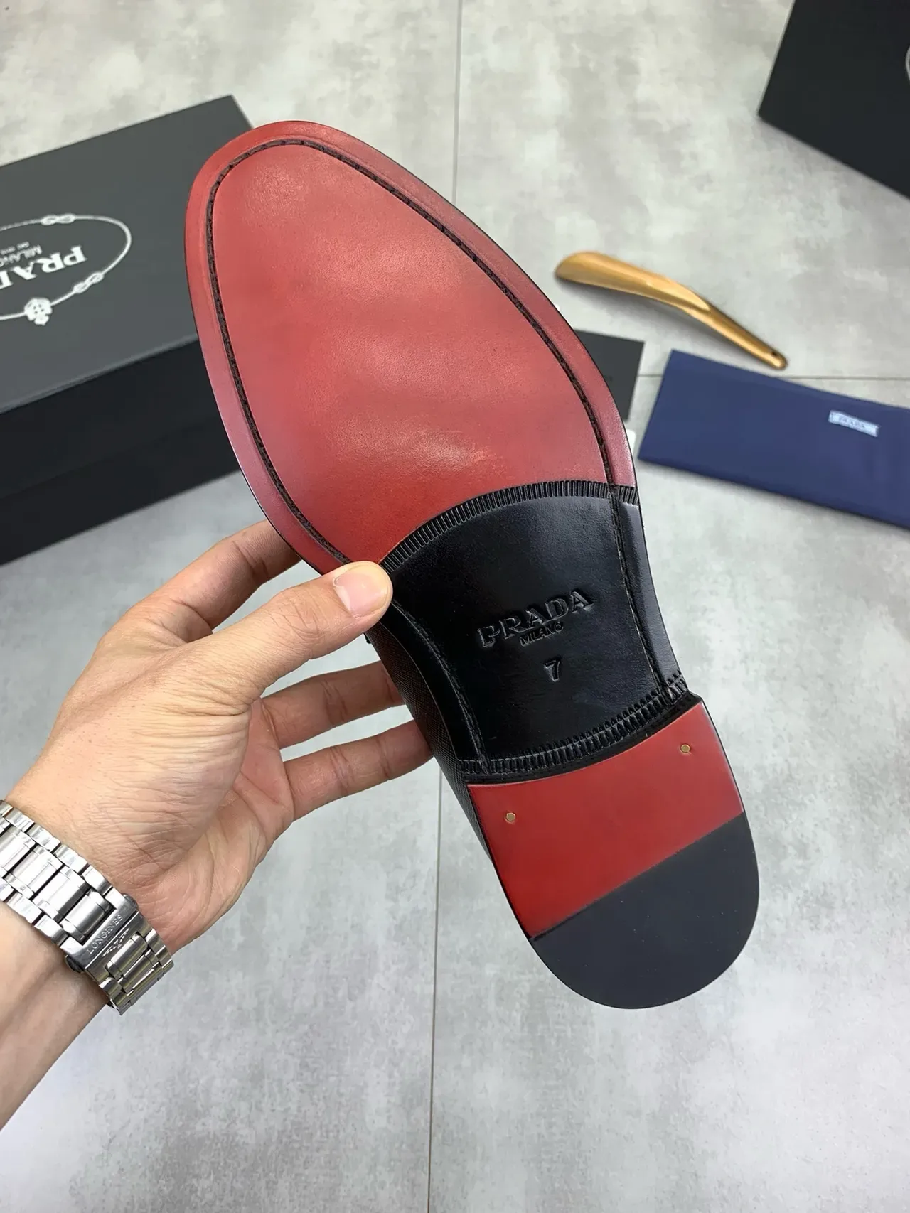 Prada Triangle Loafer Black Saffiano Leather Loafers 3