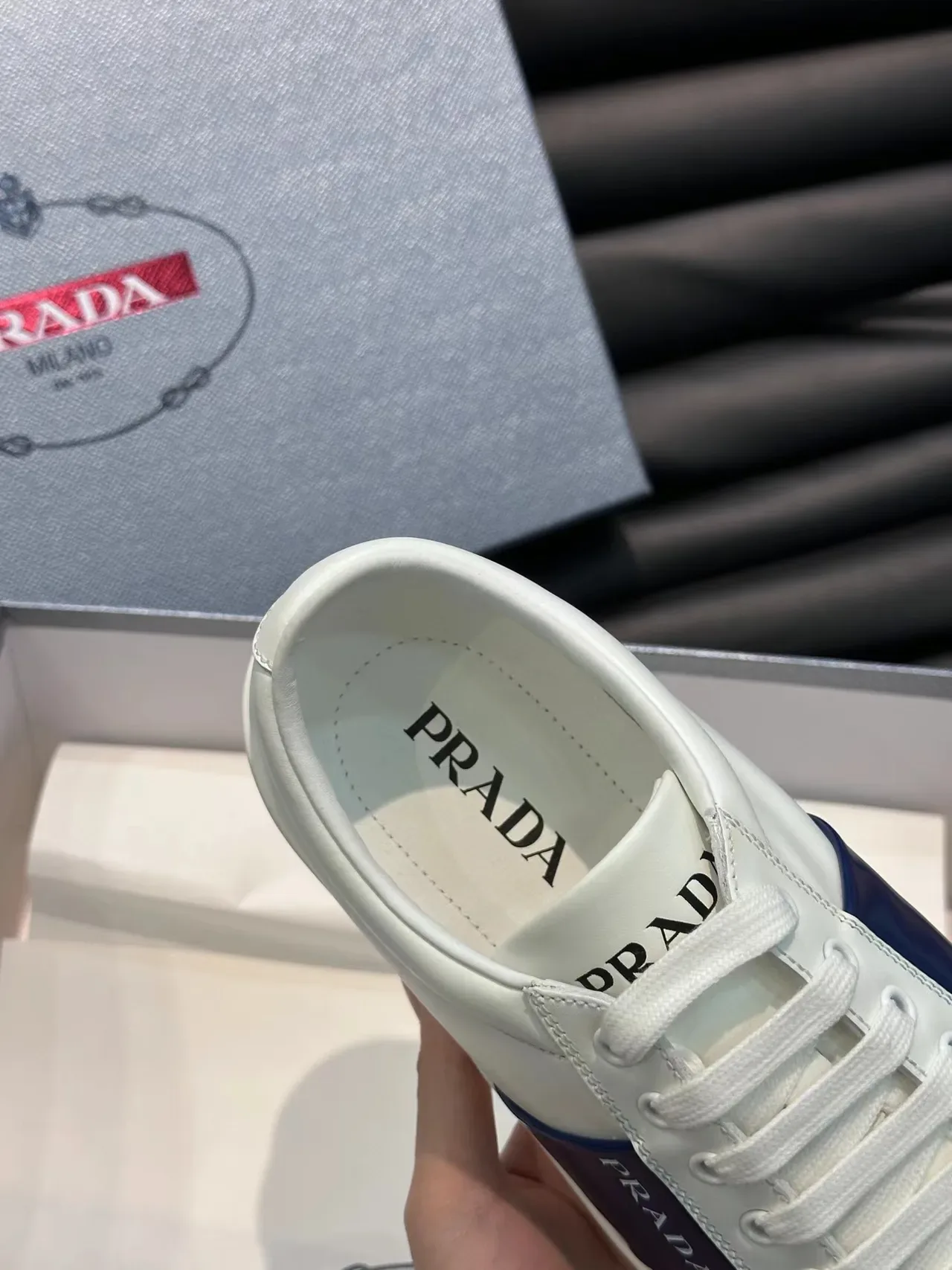 Prada White and Navy Stripe Lifestyle Sneakers 2