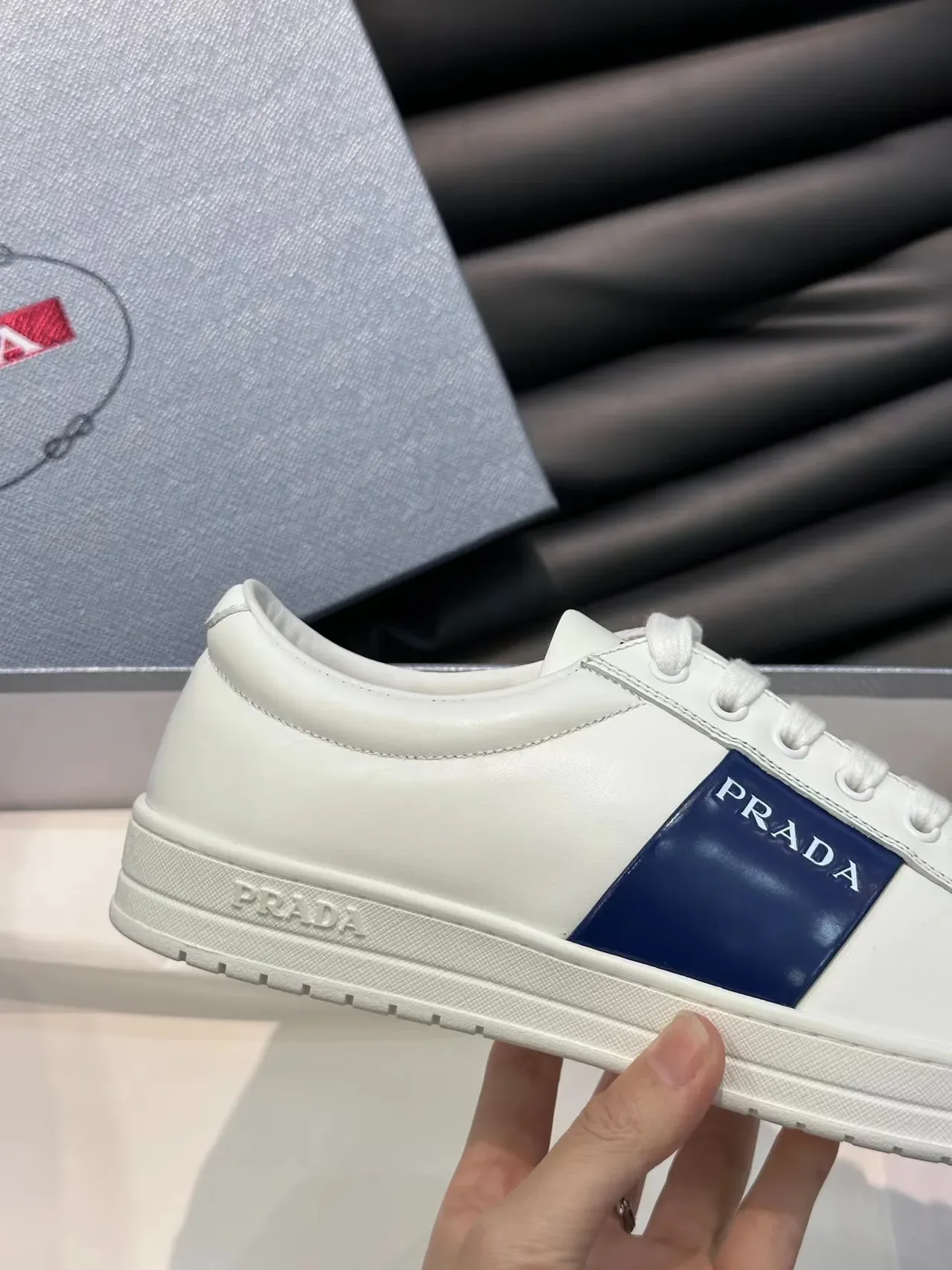 Prada White and Navy Stripe Lifestyle Sneakers 4