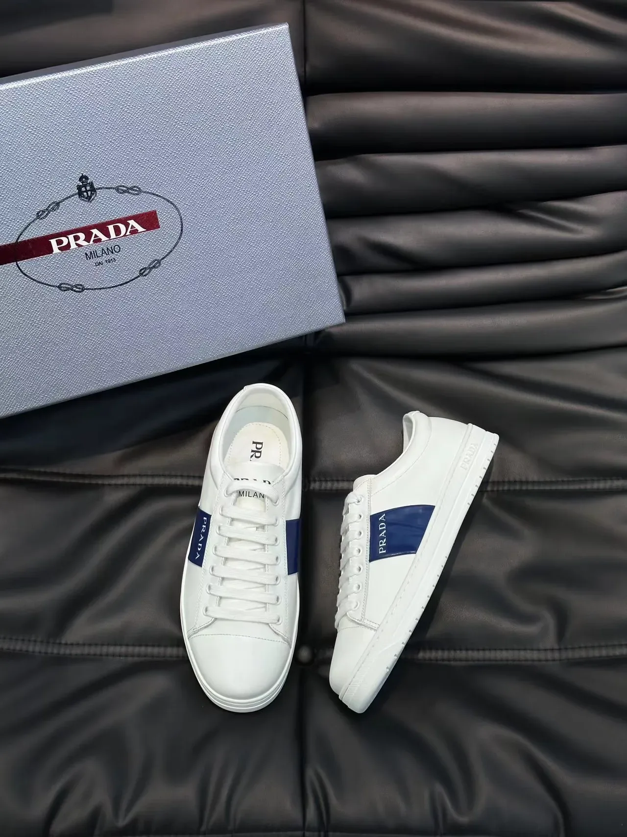 Prada White and Navy Stripe Lifestyle Sneakers 5