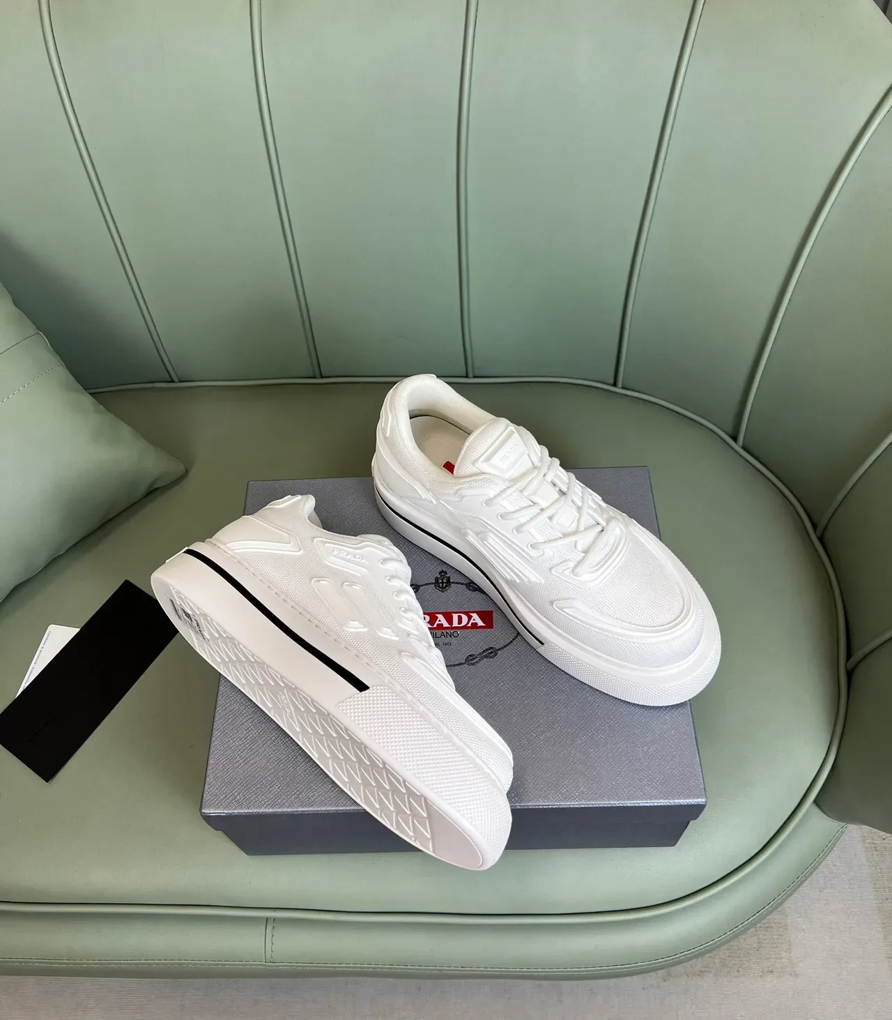 Prada Branco e Preto Plataforma Sola Malha Texturizada Superior Tênis Lifestyle 5