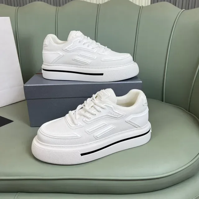 Prada Branco e Preto Plataforma Sola Malha Texturizada Superior Tênis Lifestyle 6