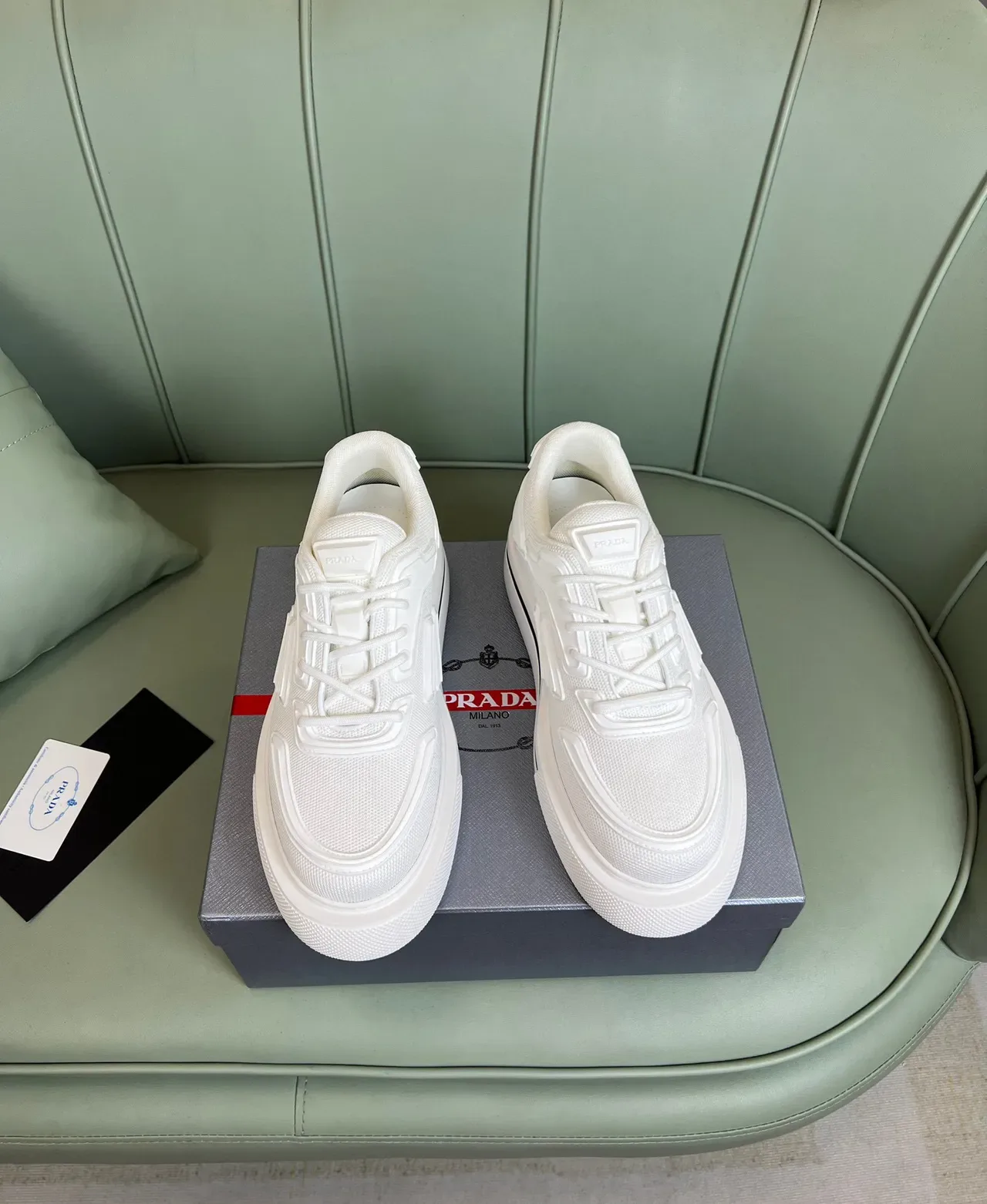Prada Branco e Preto Plataforma Sola Malha Texturizada Superior Tênis Lifestyle 8