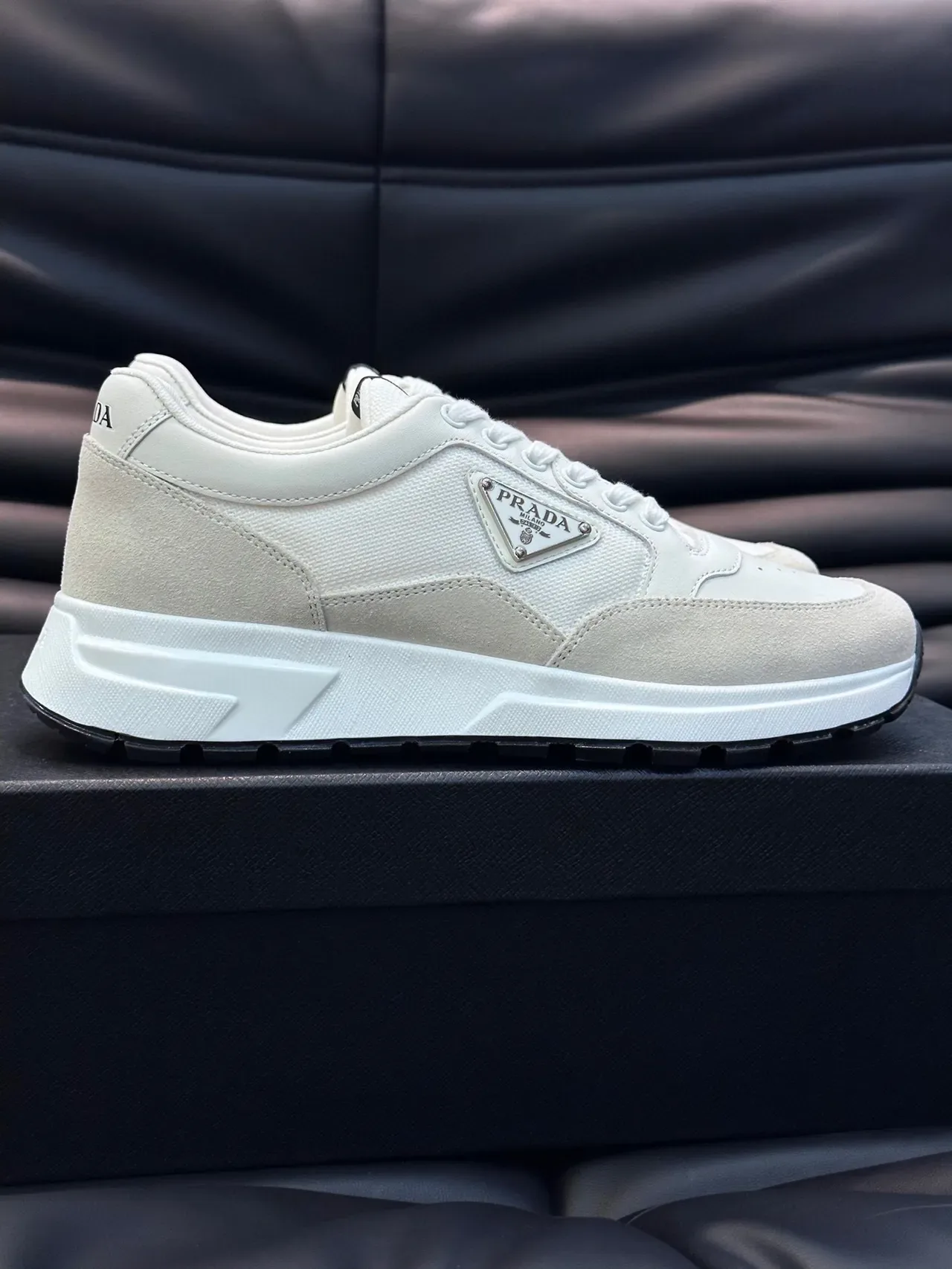 Prada White Perforated Toe Lifestyle Sneakers 9