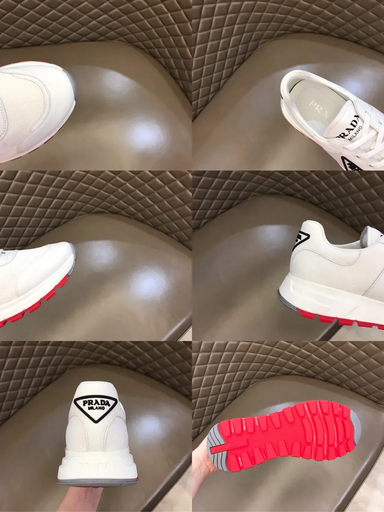 Prada White Red Mesh Upper Triangular Logo Accent Lifestyle Sneakers 2