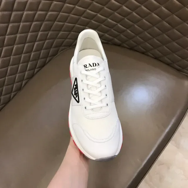Prada White Red Mesh Upper Triangular Logo Accent Lifestyle Sneakers 4