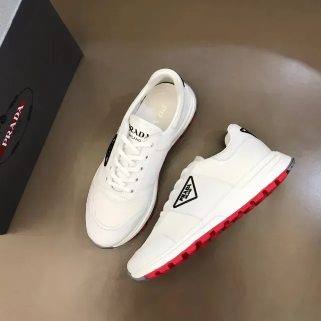 Prada White Red Mesh Upper Triangular Logo Accent Lifestyle Sneakers 8