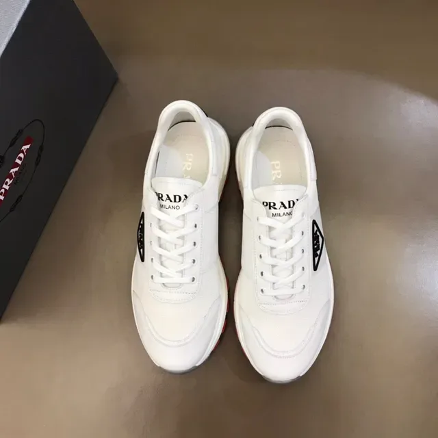 Prada White Red Mesh Upper Triangular Logo Accent Lifestyle Sneakers 9
