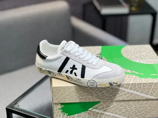 Premiata White Black Leather-Suede Hybrid Upper Zigzag Side Stripes Sneakers 9