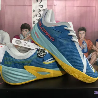 Puma All-Pro Nitro নীল হলুদ ক্রিট মেশ উপর মিডফুট স্ট্র্যাপ বাস্কেটবল জুতো