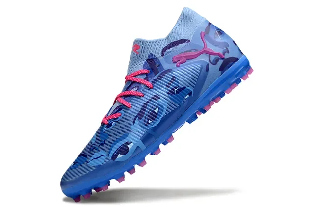 Puma Zapatillas de fútbol azul rosa cuello de punto upper con impresión camo césped artificial 3
