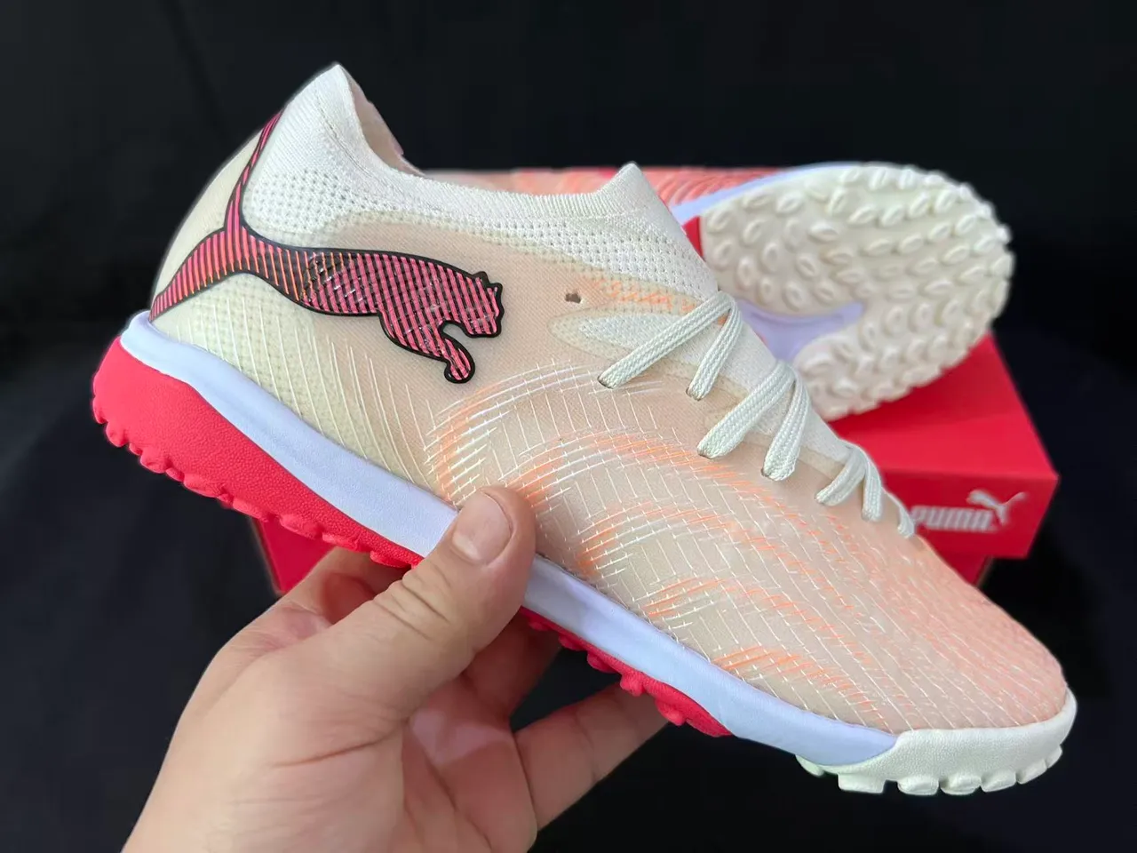 Puma Future Z Beige Pink أعلى التريكو شبكة التدرج العشب الاصطناعي أحذية كرة القدم 6