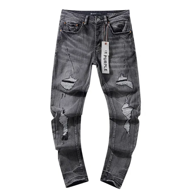 Jeans Purple Brand Distressed Slim Fit Gris Lavado 2