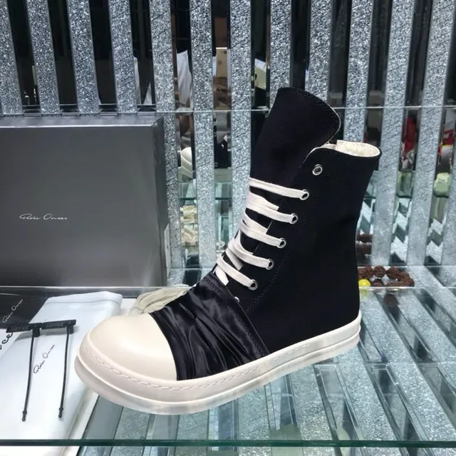 Rick Owens Geobasket Black and White Ruched Ankle Boots 5