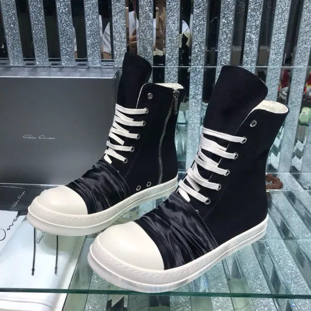 Rick Owens Geobasket Black and White Ruched Ankle Boots 9