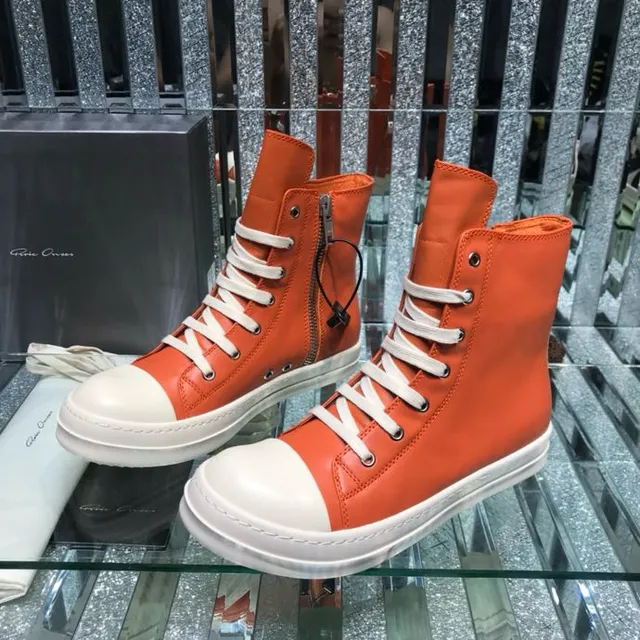 Rick Owens Geobasket أحذية الكاحل البرتقالية والبيضاء 3