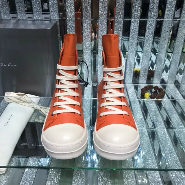 Rick Owens Geobasket أحذية الكاحل البرتقالية والبيضاء 4