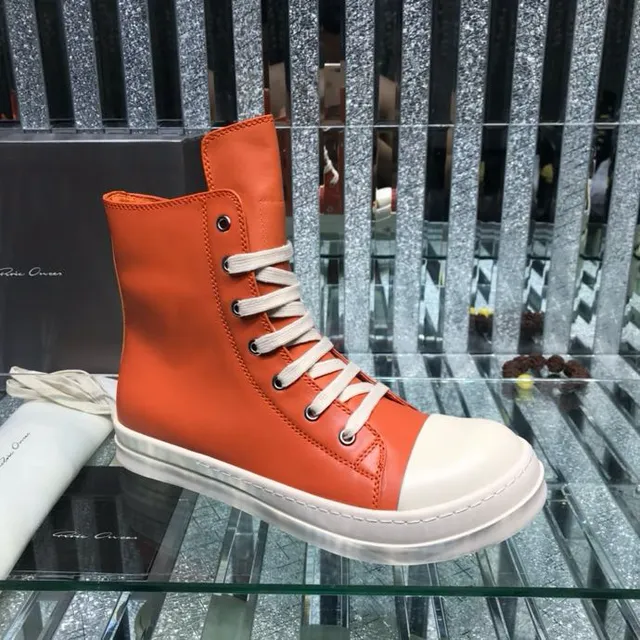 Rick Owens Geobasket أحذية الكاحل البرتقالية والبيضاء 9