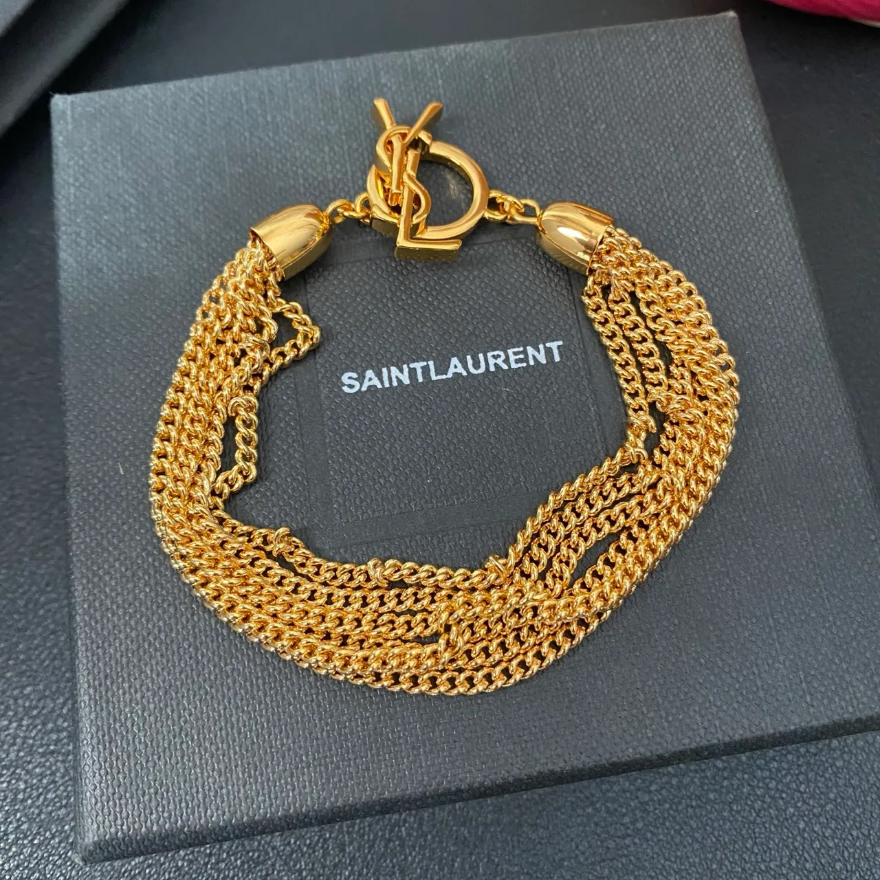 Saint Laurent 金色多股曲链抛光金属手链 7