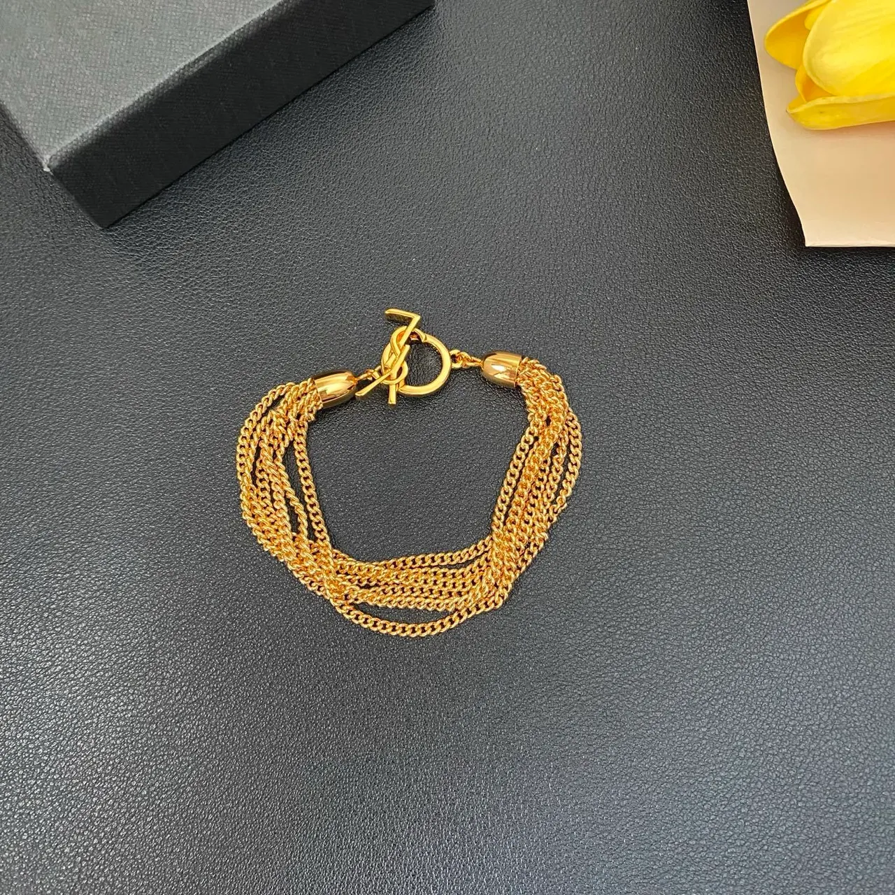 Saint Laurent 金色多股曲链抛光金属手链 9
