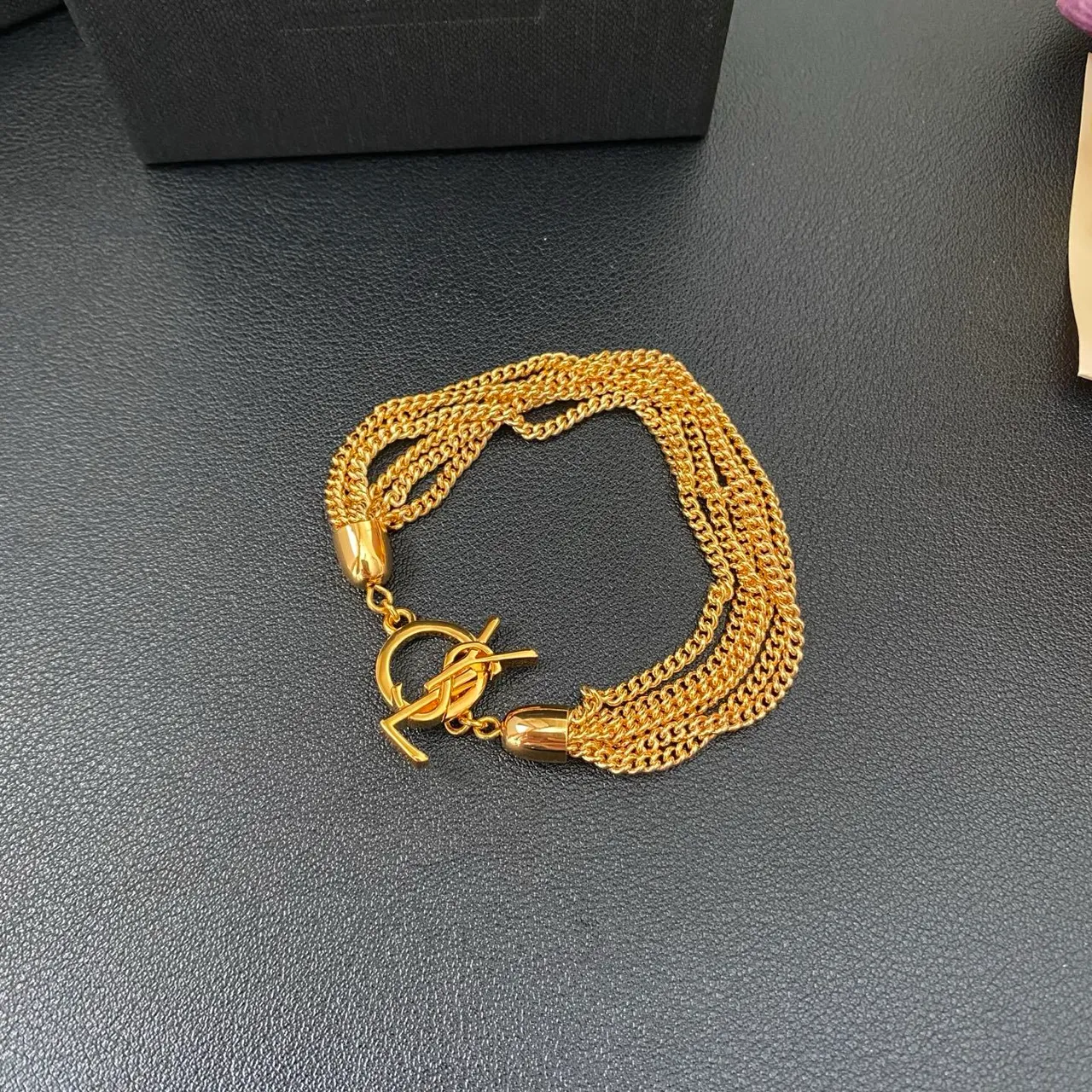 Saint Laurent 金色多股曲链抛光金属手链 10